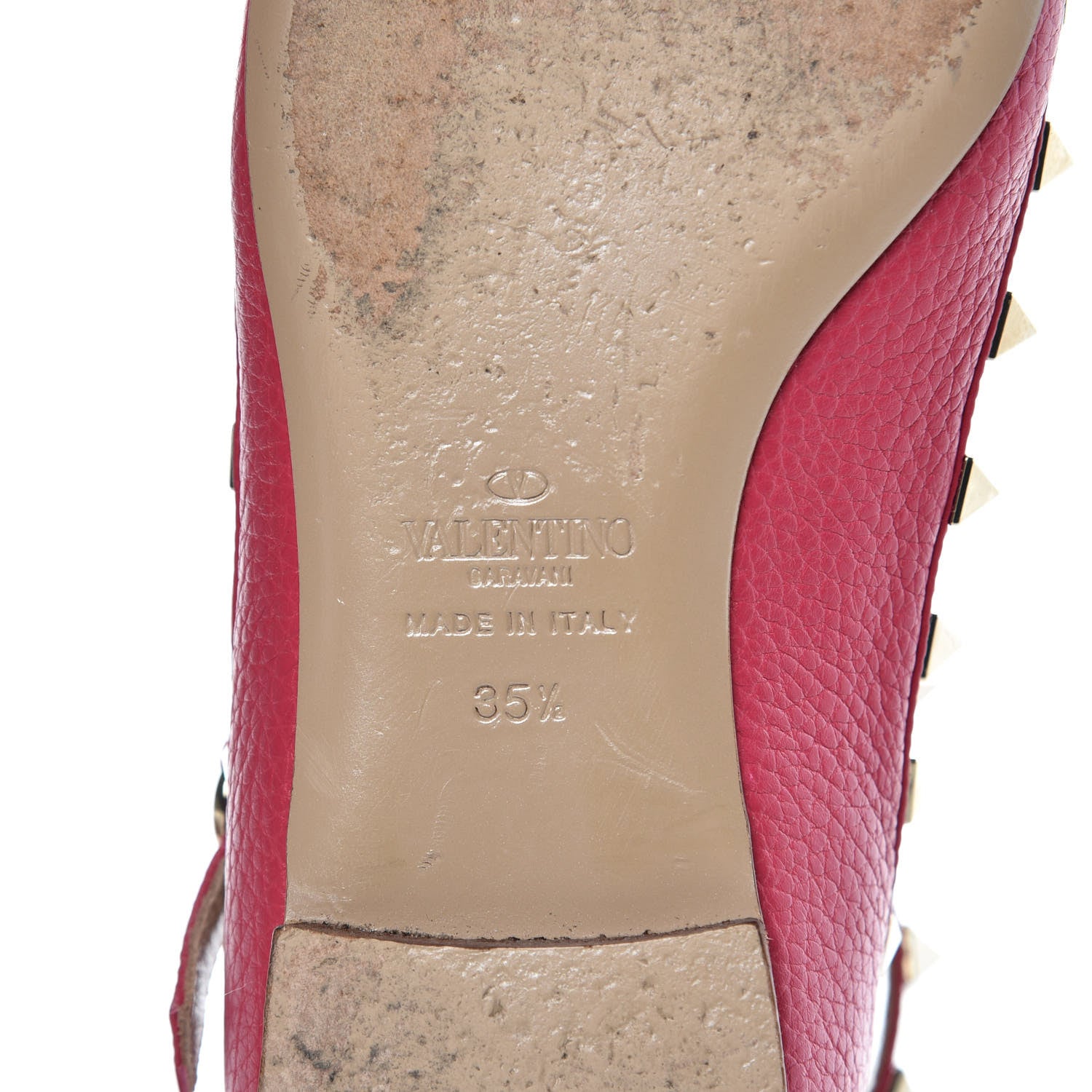 Valentino Garavani Pebble Calfskin Rockstud Cage Ballerina Flats 35.5 Deep Fuxia 6 of 13