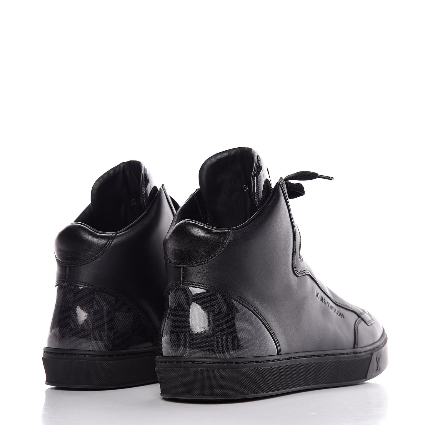 Calfskin Patent Damier Graphite Speaker Sneakers 8 Black