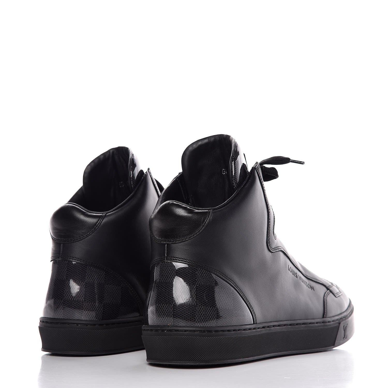 Louis Vuitton Calfskin Patent Damier Graphite Speaker Sneakers 8 Black 4 of 8