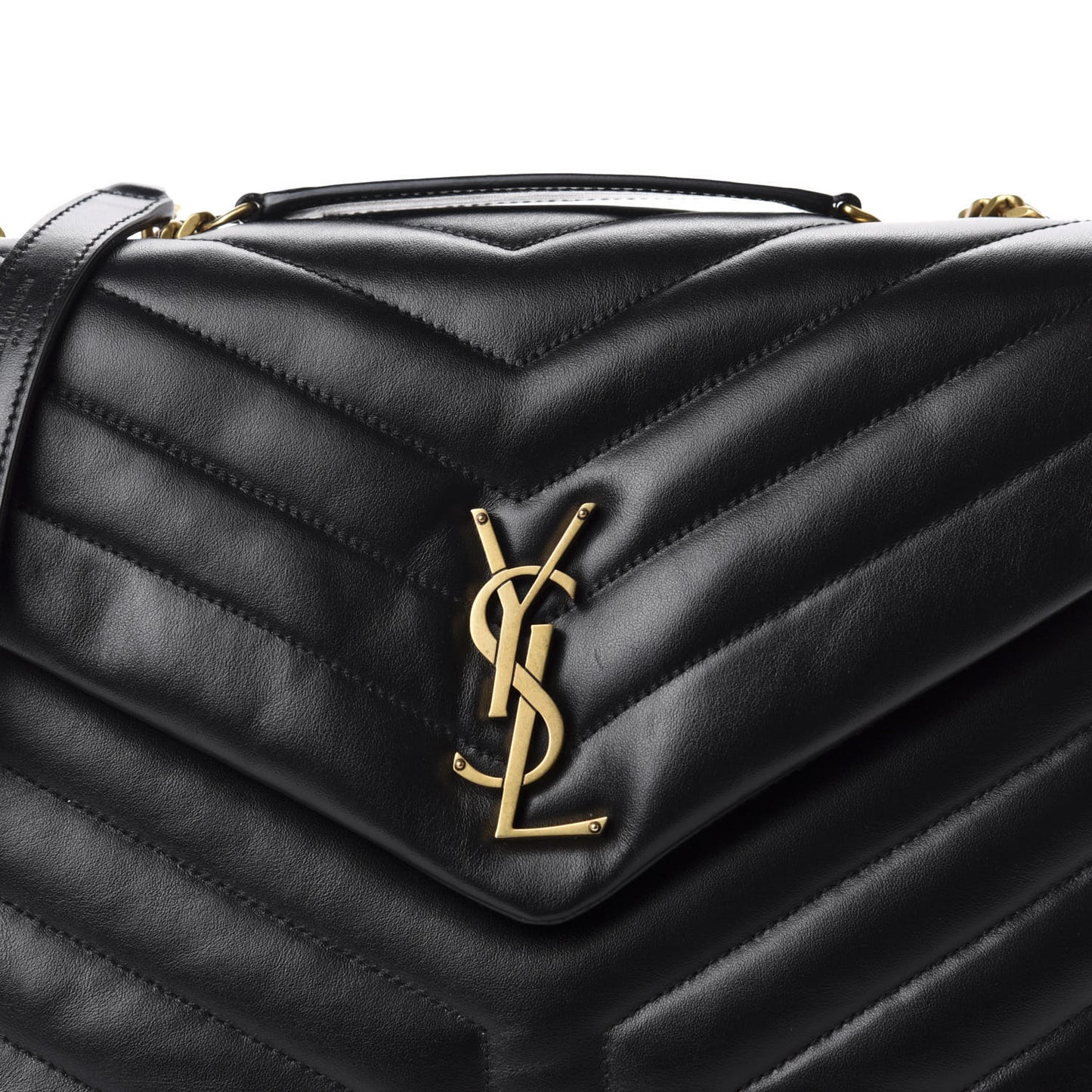 Calfskin Y Quilted Monogram Medium Loulou Chain Satchel Black