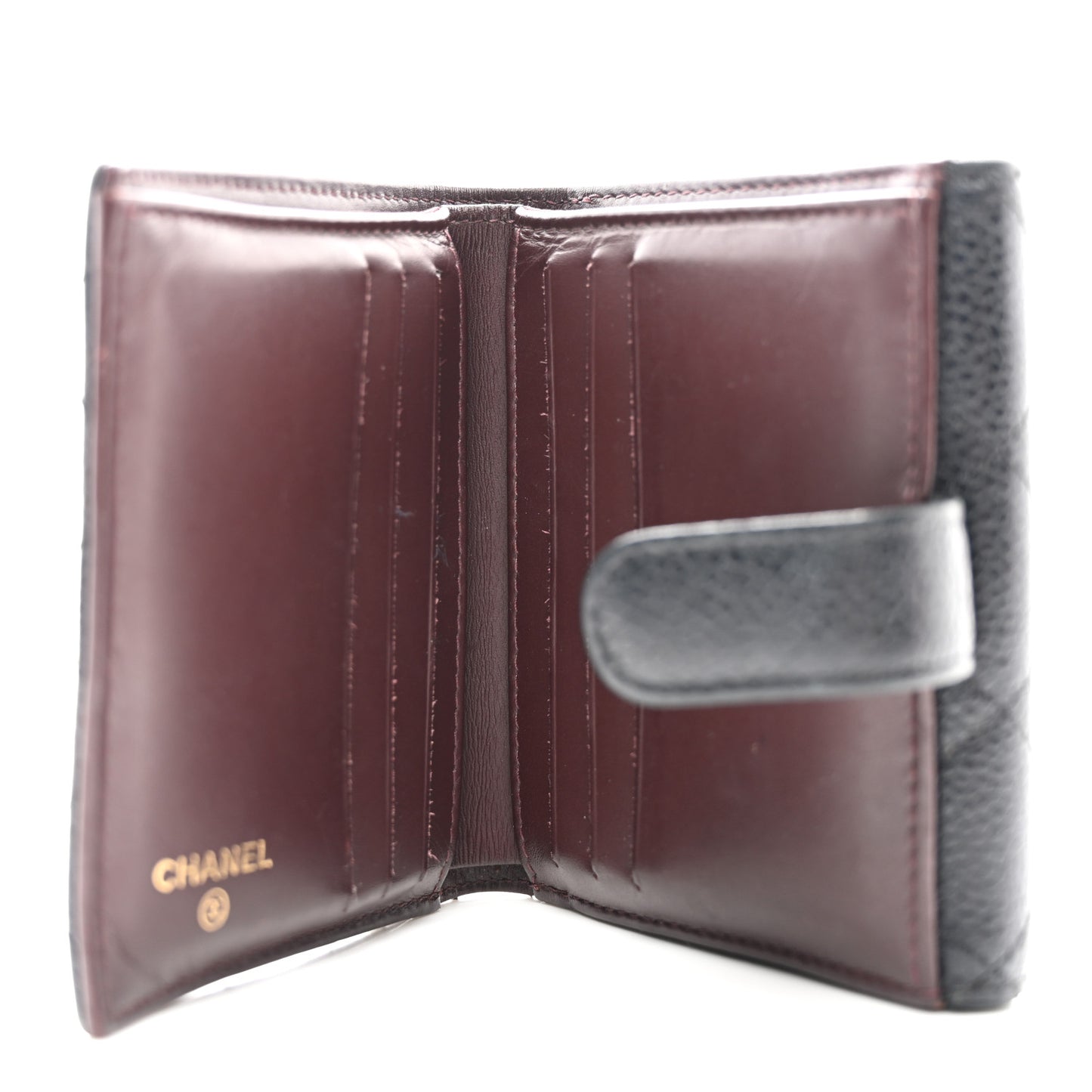Caviar Quilted Compact French Flap Wallet Black