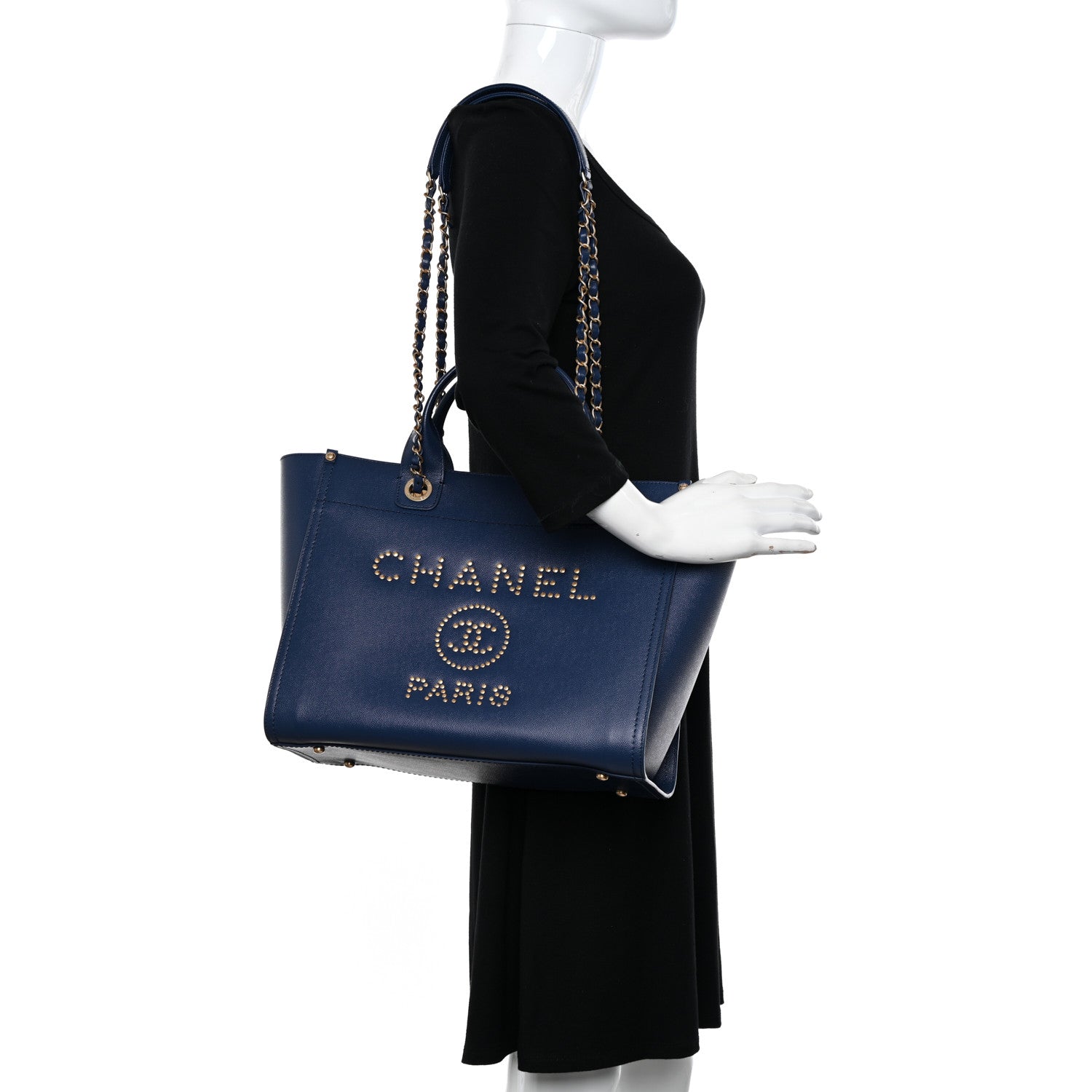 Chanel Caviar Small Studded Deauville Tote Navy 2 of 9