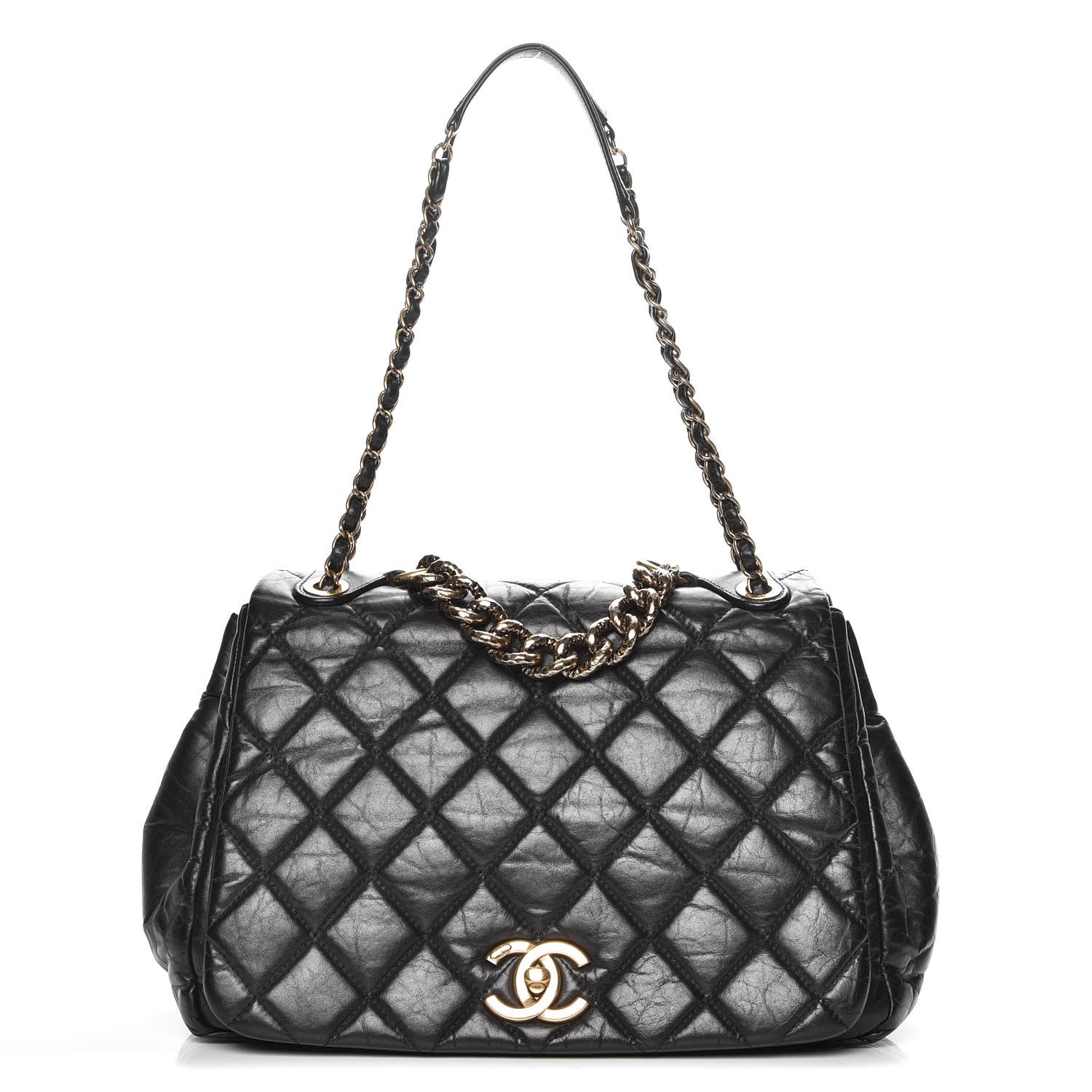 Chanel Aged Calfskin Quilted Large Pondichery Flap Black 1 of 7