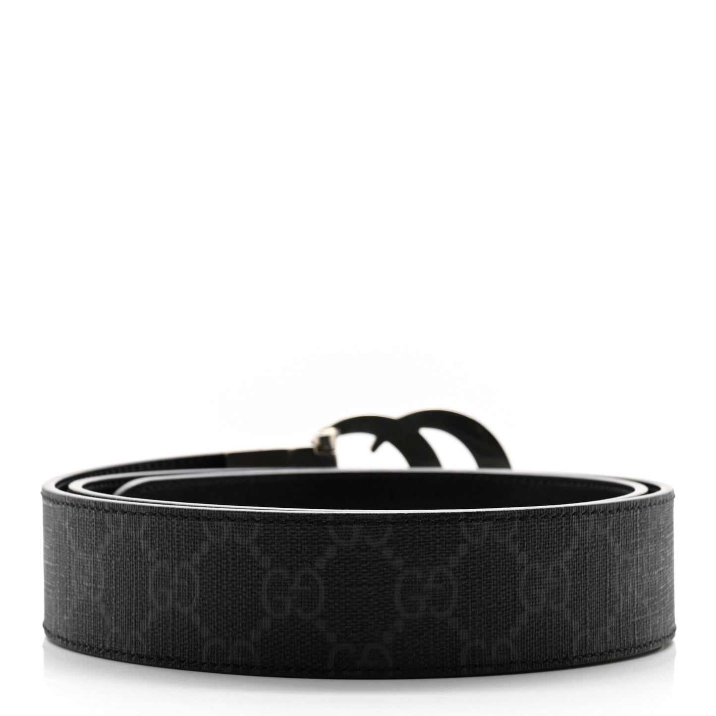 GG Supreme Monogram Plutone Calfskin Palladium Double G Reversible 37mm Belt 90 36 Black