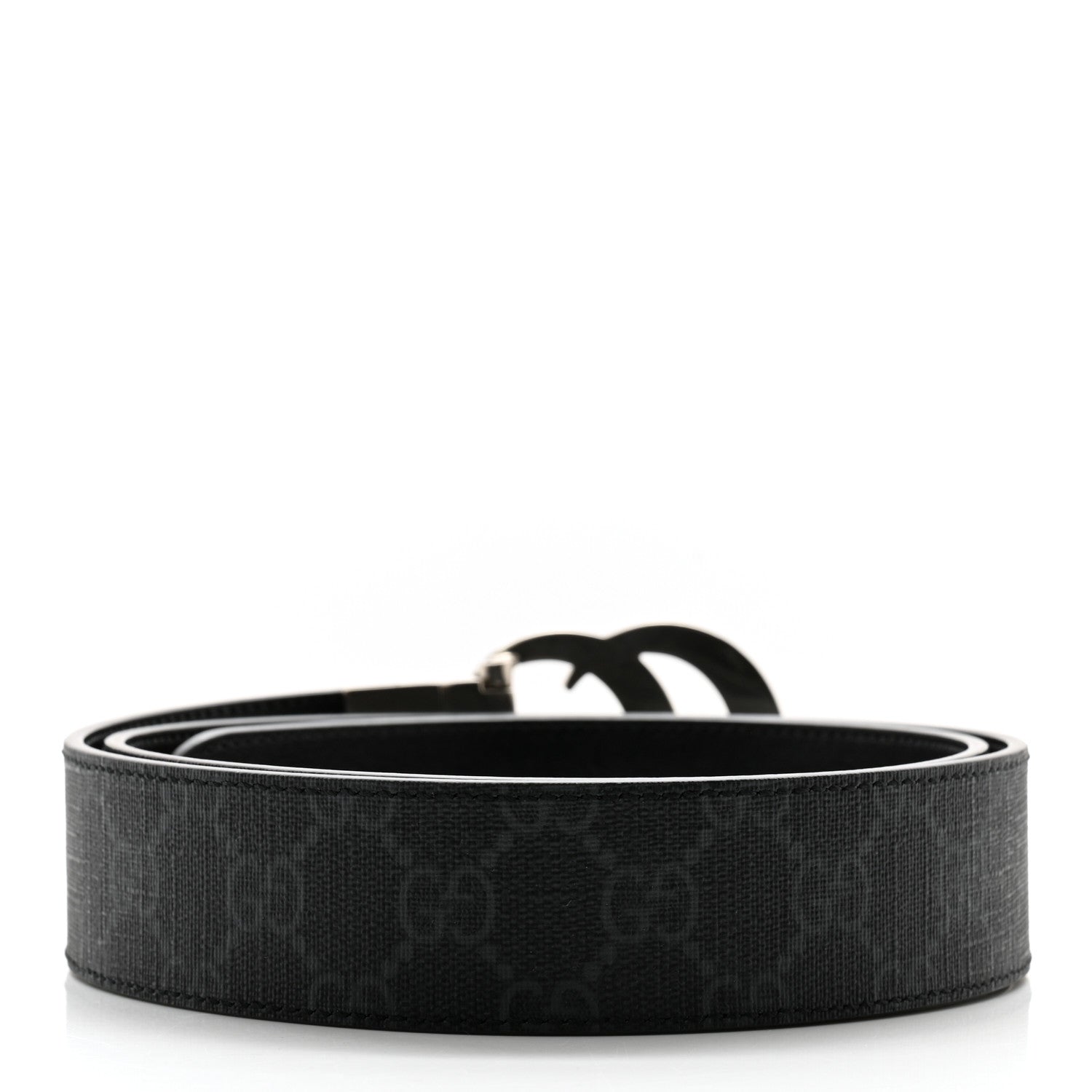 Gucci GG Supreme Monogram Plutone Calfskin Palladium Double G Reversible 37mm Belt 90 36 Black 2 of 8
