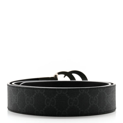 Gucci GG Supreme Monogram Plutone Calfskin Palladium Double G Reversible 37mm Belt 90 36 Black 2 of 8