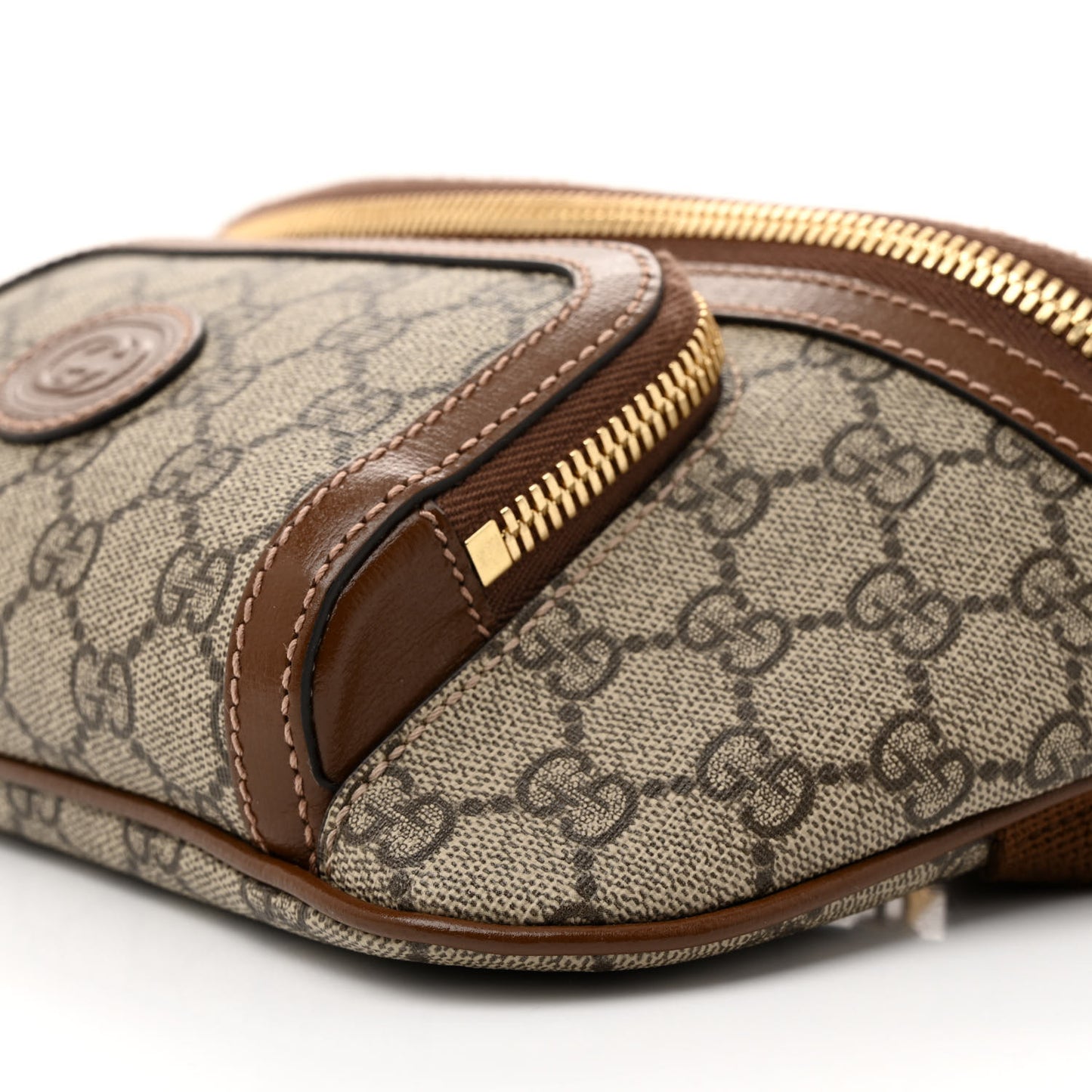 GG Supreme Monogram Textured Calfskin Retro Interlocking G Belt Bag Beige Ebony Brown Sugar