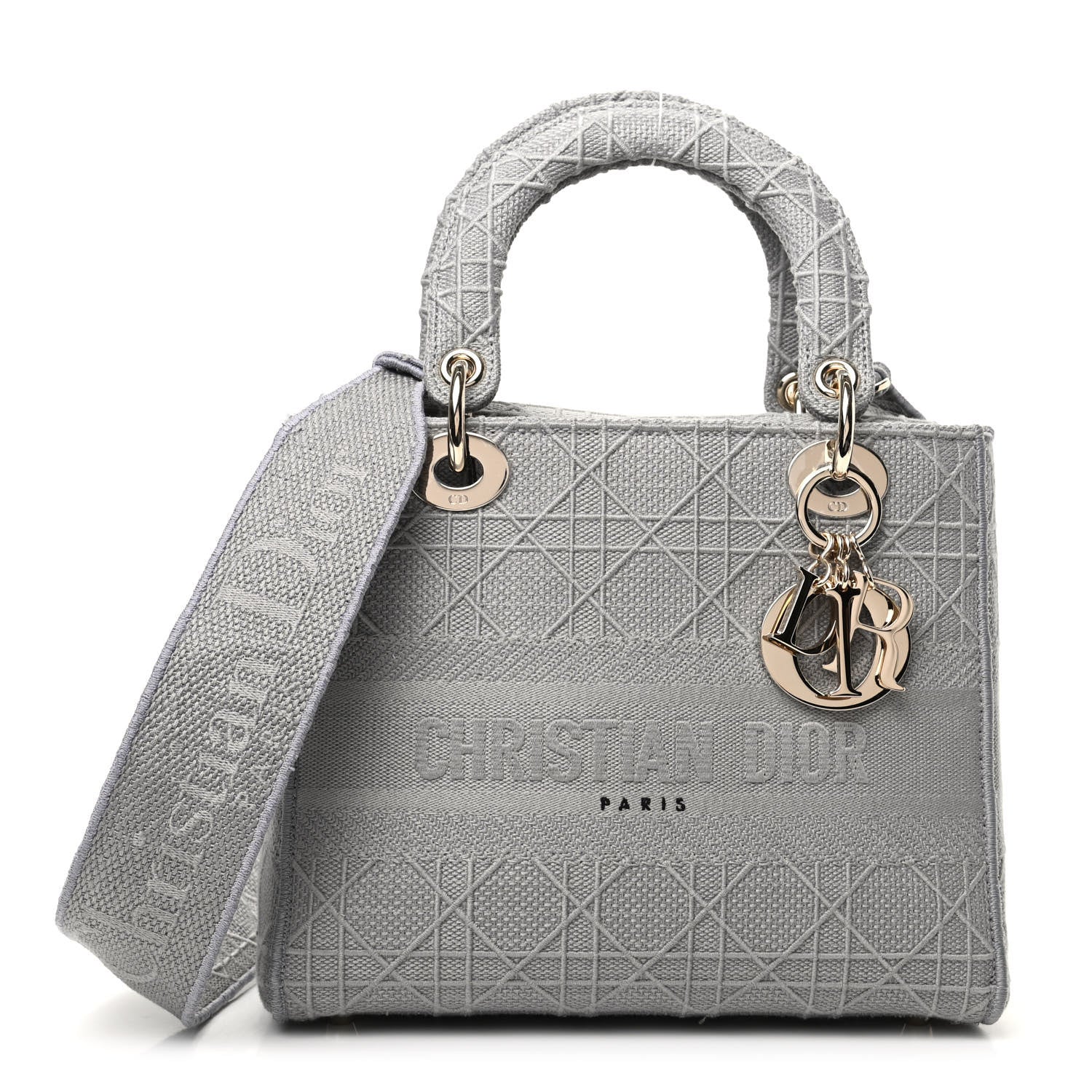 Christian Dior Canvas Embroidered Cannage Medium Lady D-Lite Gray 1 of 9