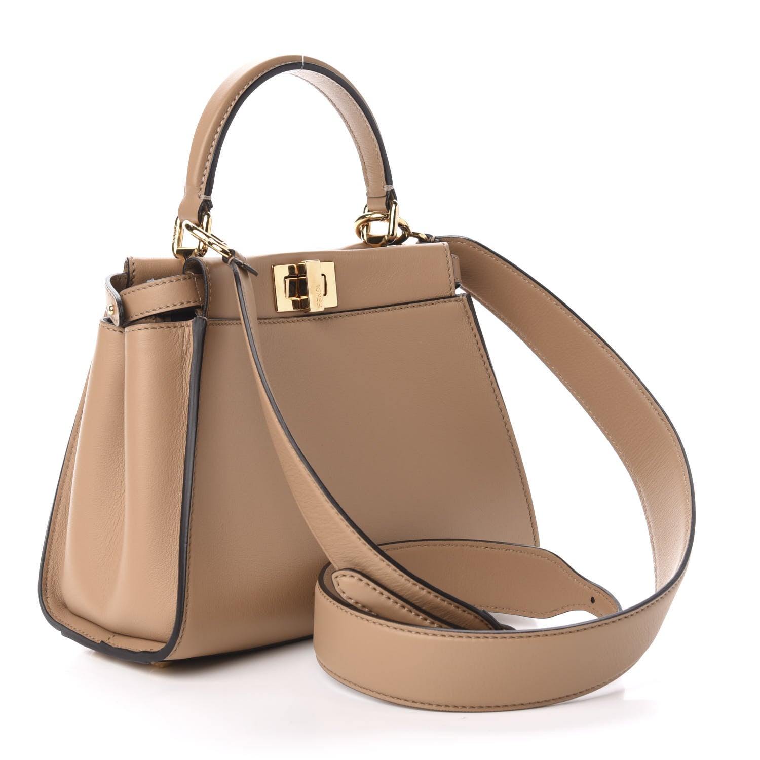 Fendi Vitello Seta Nabuk Pequin Mini Peekaboo Iconic Satchel Cuoio Tobacco Moro 3 of 10
