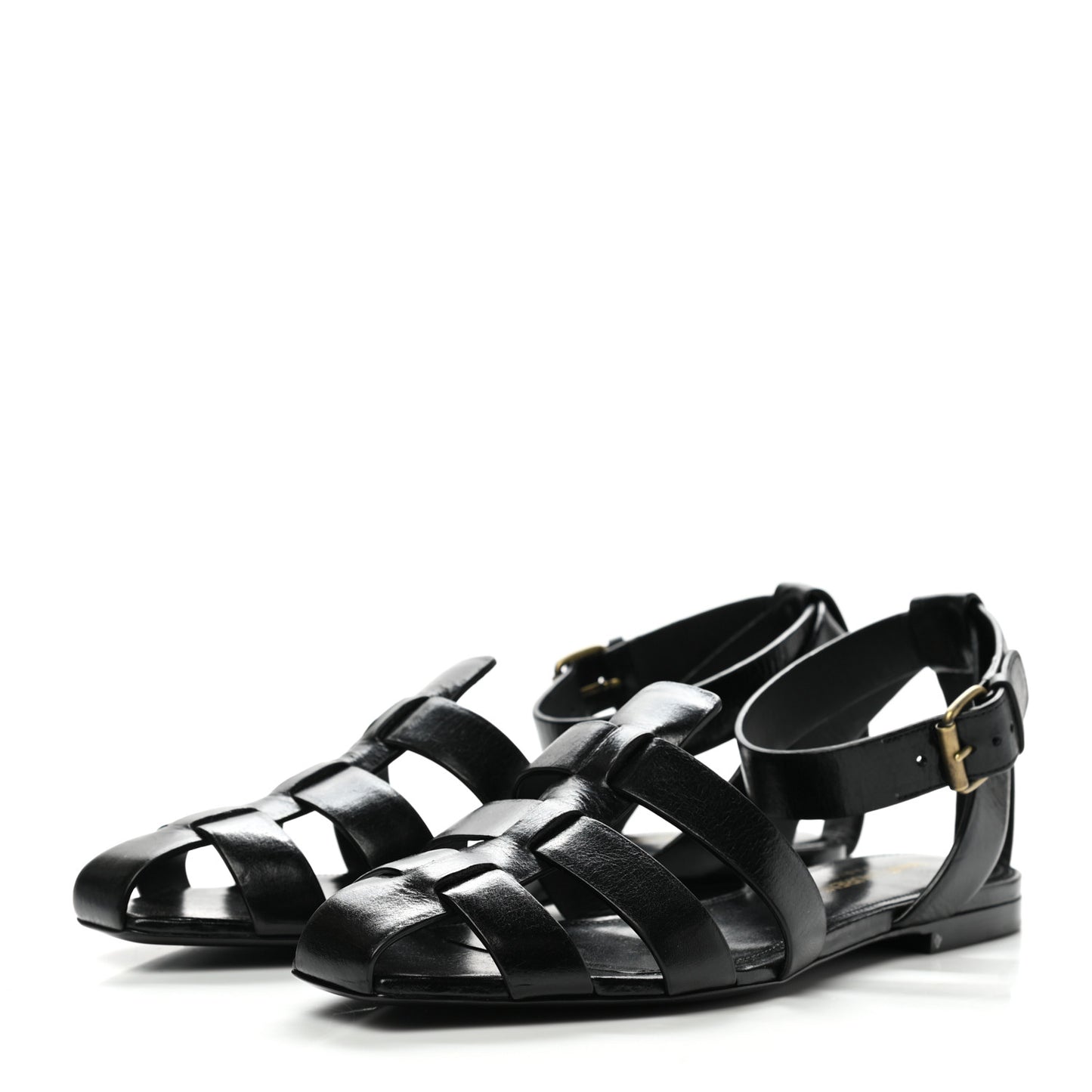 Calfskin Oak Flat Sandals 38 Black