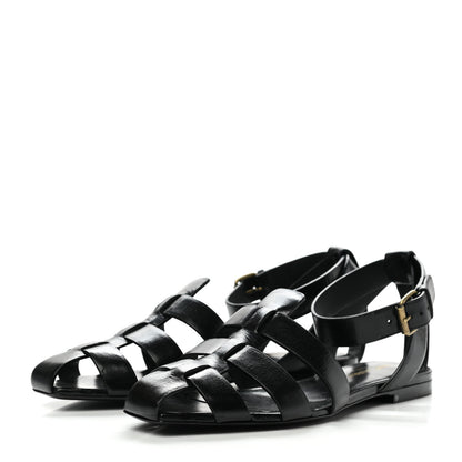 Saint Laurent Calfskin Oak Flat Sandals 38 Black 3 of 9