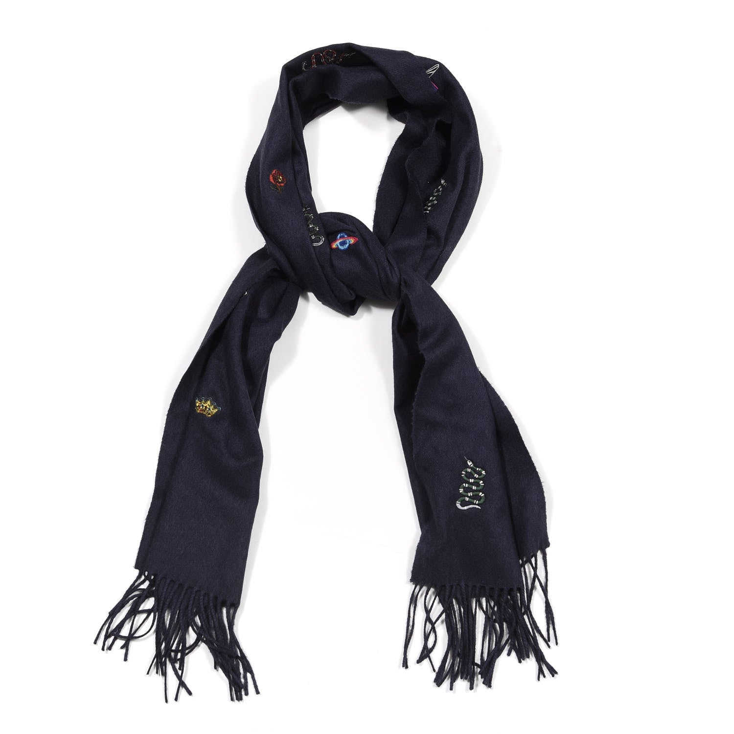 Gucci Silk Cashmere Soft Mixer Fringe Scarf Midnight Blue 1 of 5
