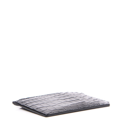 Saint Laurent Calfskin Crocodile Embossed 5 Fragments Zip Card Holder Black 3 of 6