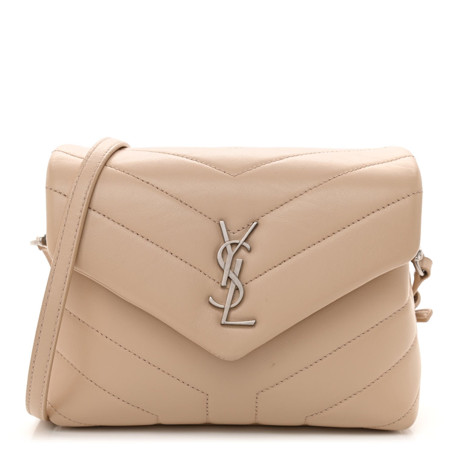 Saint Laurent Calfskin Y Quilted Monogram Toy Loulou Crossbody Bag Nude Powder 1 of 7