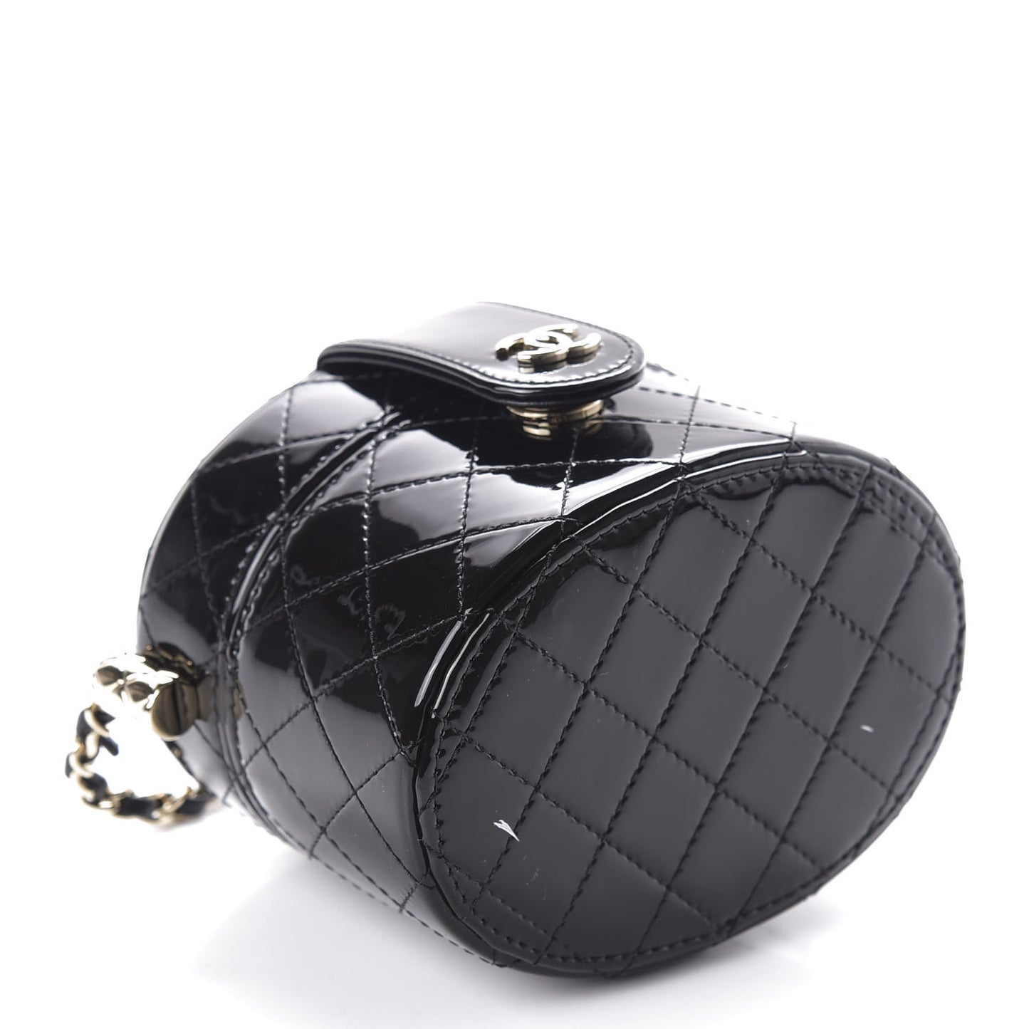 Patent Quilted Round Small Vanity With Chain Black