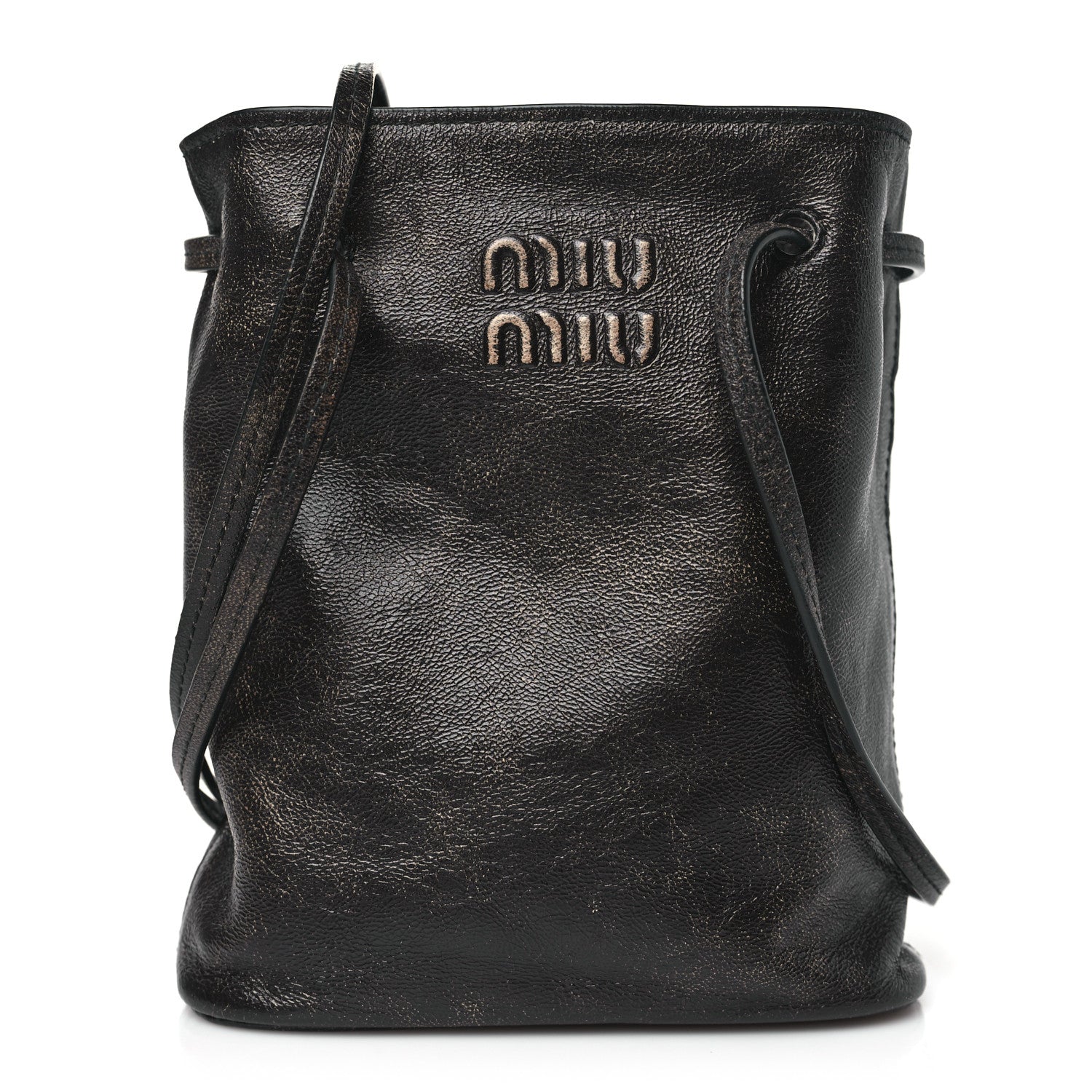 Miu Miu Distressed Nappa Pouch Coffee 1 of 9