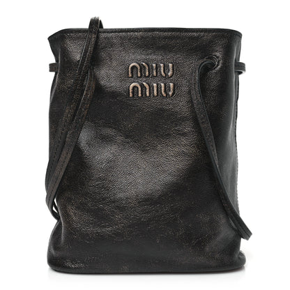 Miu Miu Distressed Nappa Pouch Coffee 1 of 9
