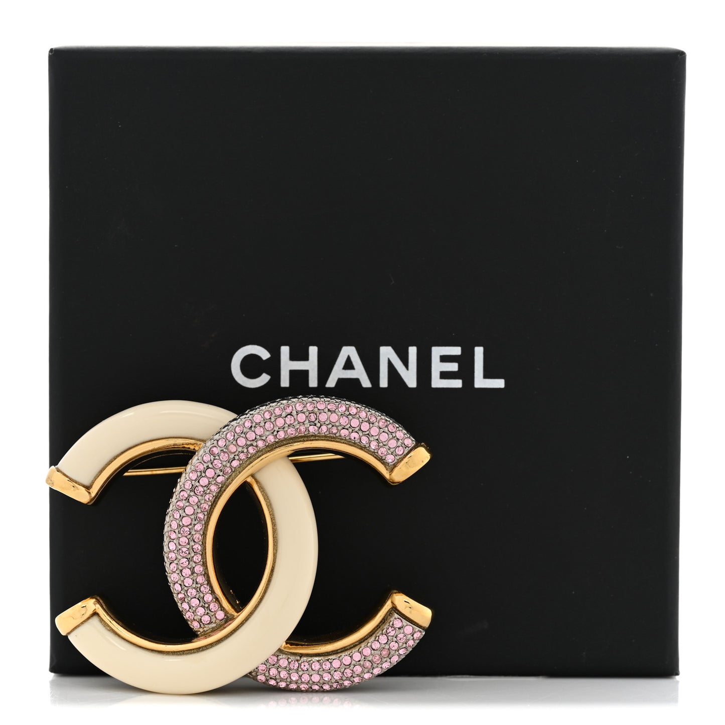Enamel Crystal CC Brooch Light Pink Gold