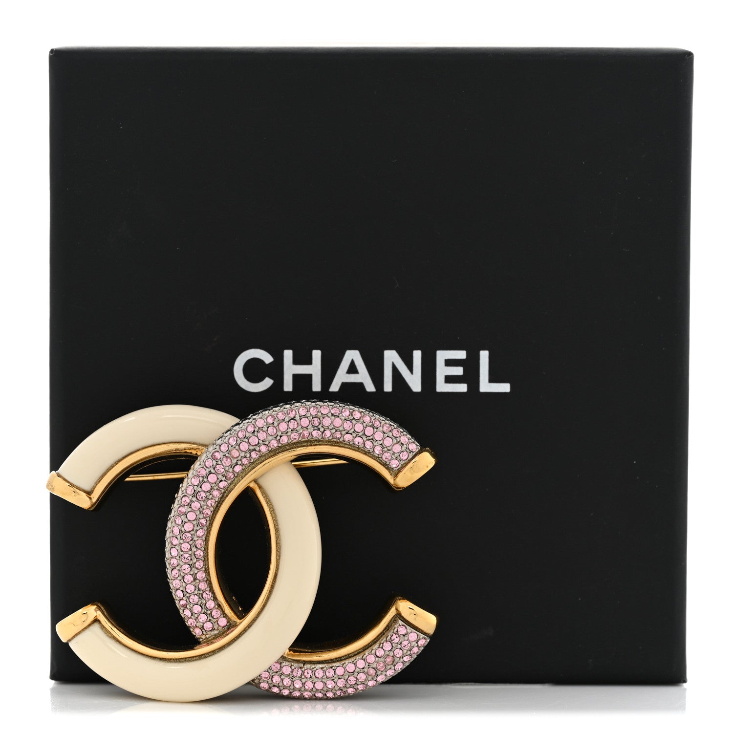 Chanel Enamel Crystal CC Brooch Light Pink Gold 5 of 5