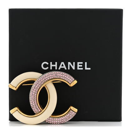 Chanel Enamel Crystal CC Brooch Light Pink Gold 5 of 5