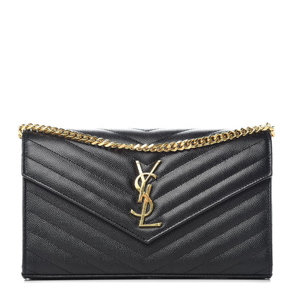 Saint Laurent Grain De Poudre Matelasse Chevron Monogram Chain Wallet Black 1 of 9