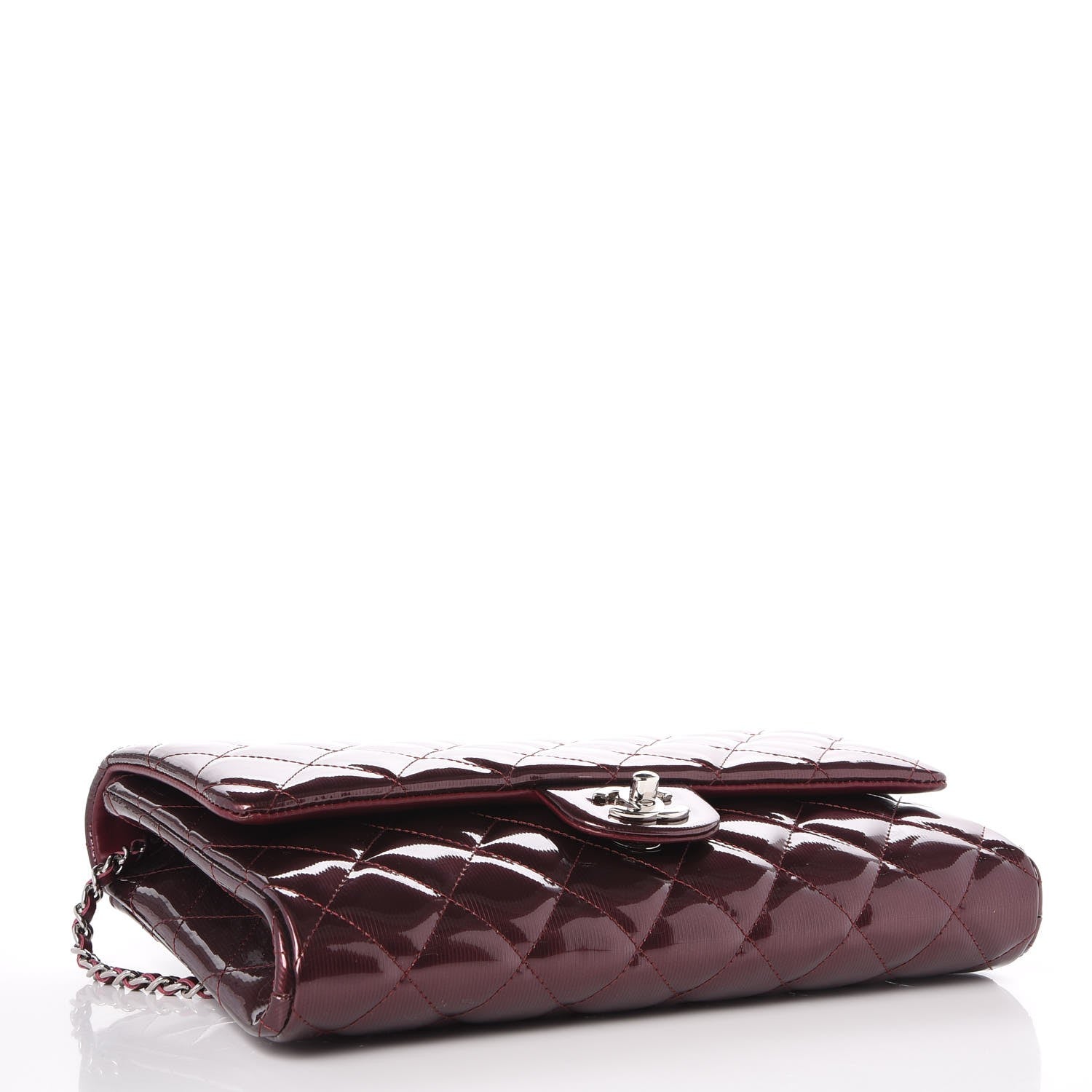Chanel Striated Patent Quilted Clutch With Chain Flap Bordeaux 4 of 8
