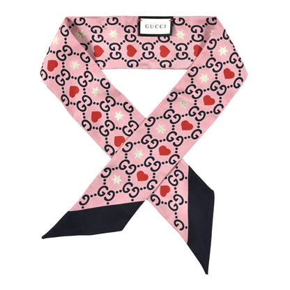 Gucci Silk Twill Big Dimmy Neck Bow Scarf Pink Blue 1 of 3