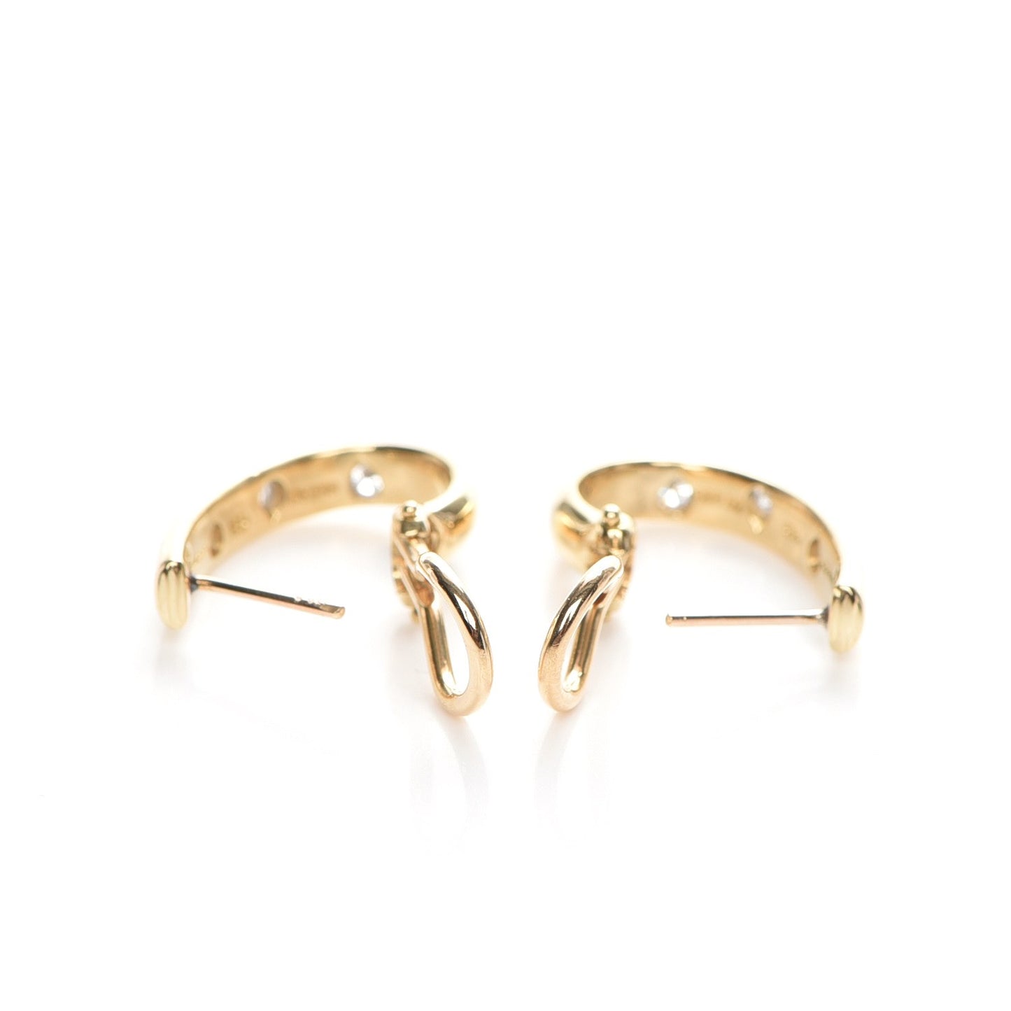 18K Yellow Gold Platinum Diamond Etoile Half Hoop Earrings