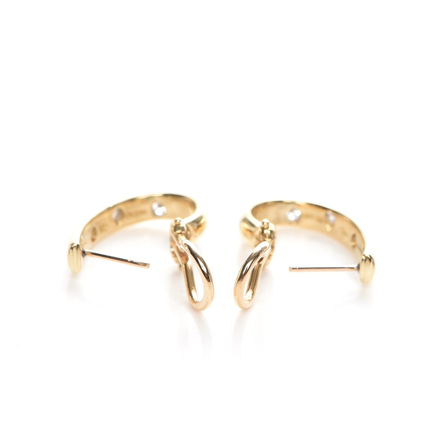 Tiffany 18K Yellow Gold Platinum Diamond Etoile Half Hoop Earrings 3 of 6