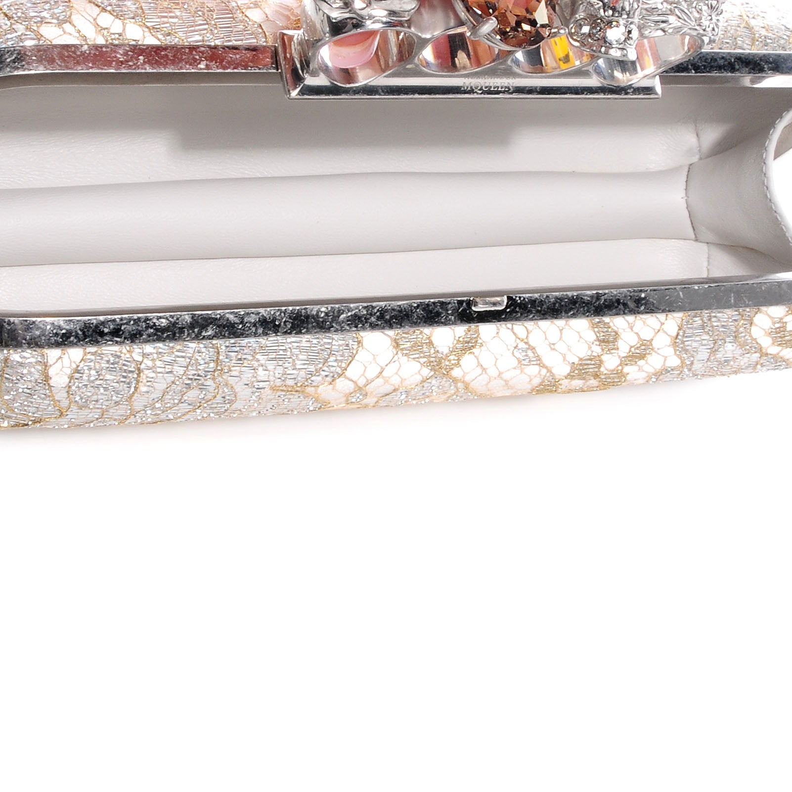 Alexander McQueen Lake Tulip Lace Knuckle-Duster Clutch Bag Silver 5 of 15