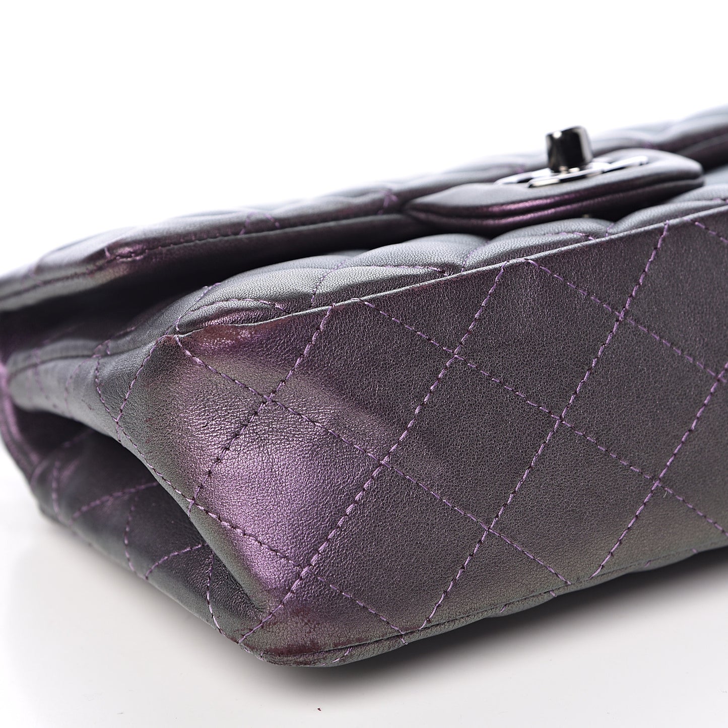 Metallic Lambskin Quilted Mini Rectangular Flap Purple