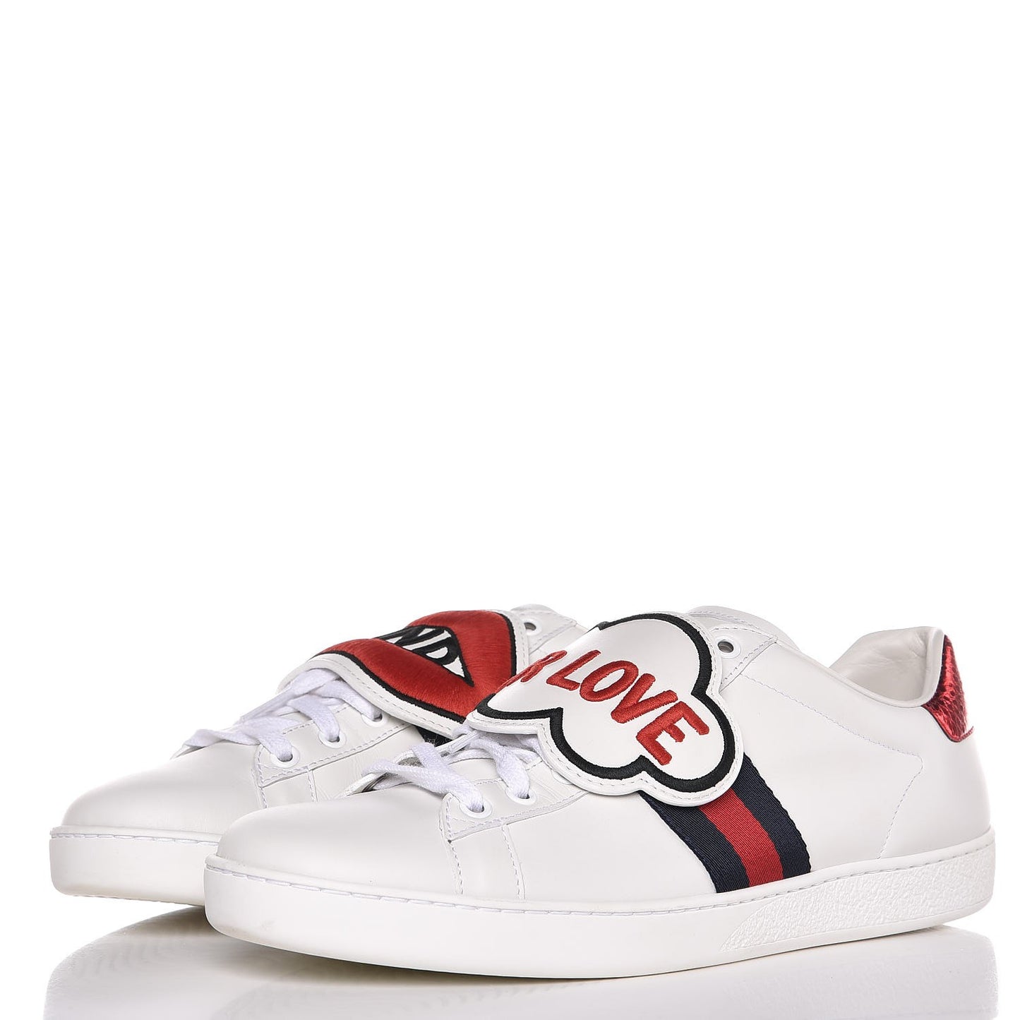 Calfskin Ayers Web Blind for Love Embroidered Ace Sneakers 40.5 White