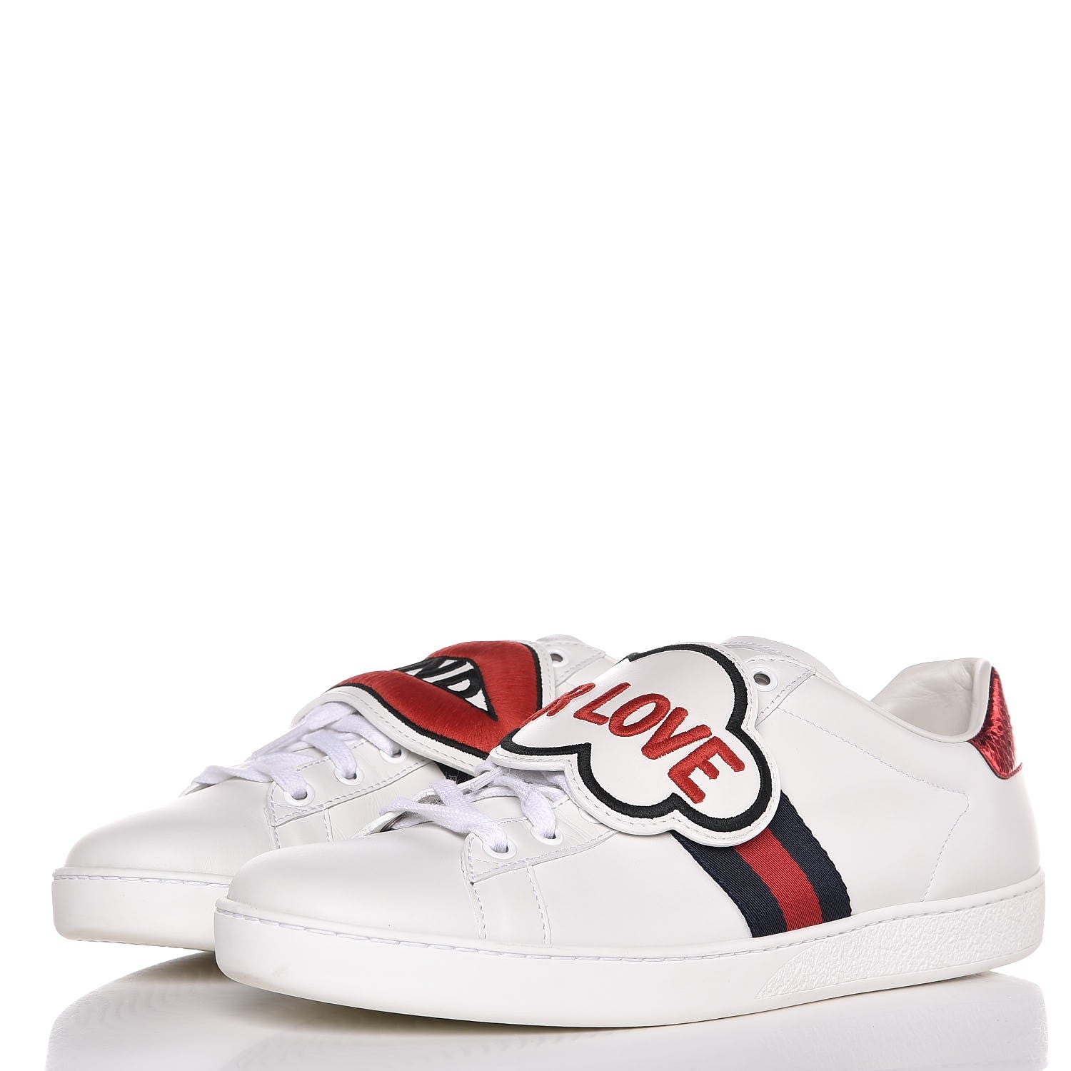 Gucci Calfskin Ayers Web Blind for Love Embroidered Ace Sneakers 40.5 White 3 of 11