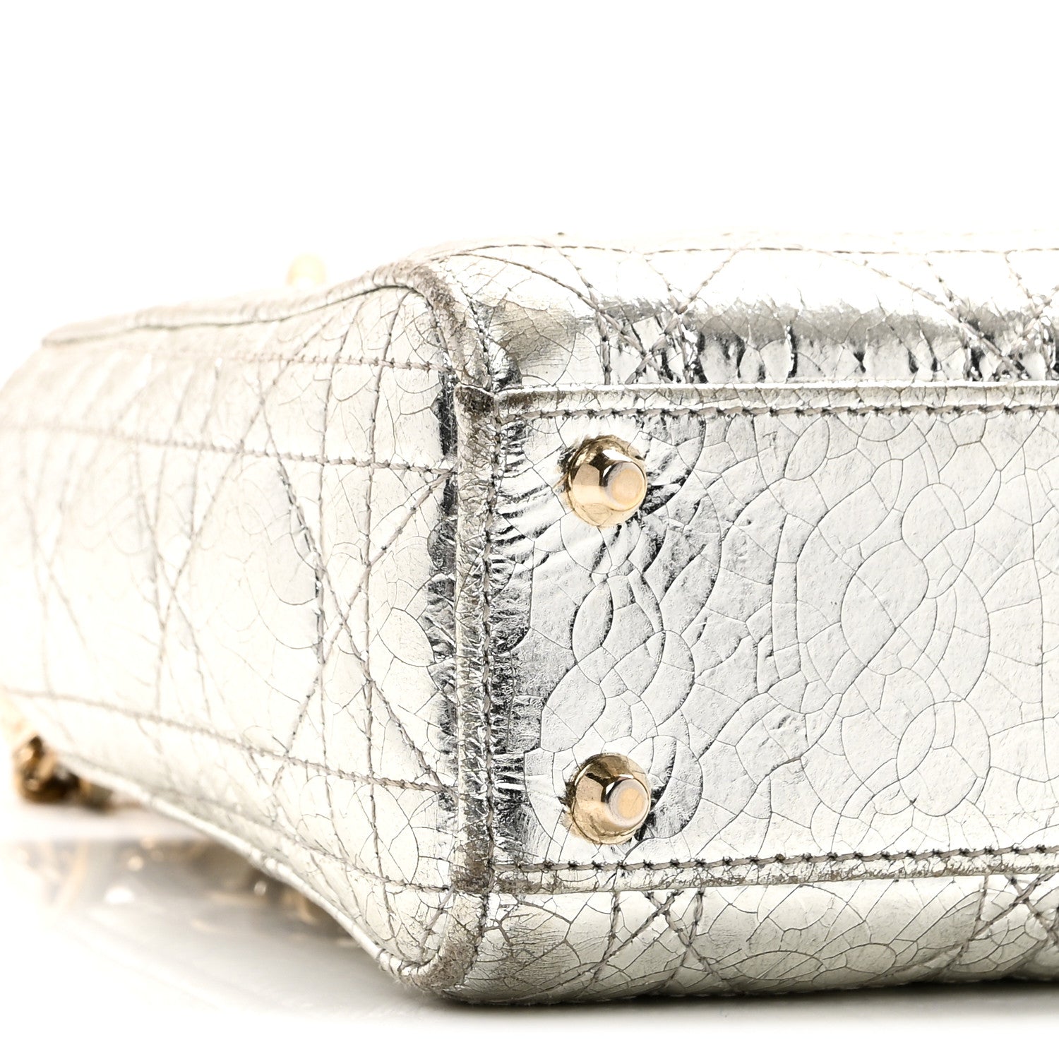 Christian Dior Metallic Crinkled Lambskin Cannage Mini Lady Dior Silver 9 of 10