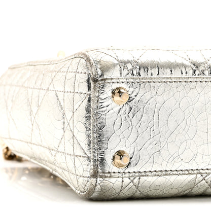 Christian Dior Metallic Crinkled Lambskin Cannage Mini Lady Dior Silver 9 of 10