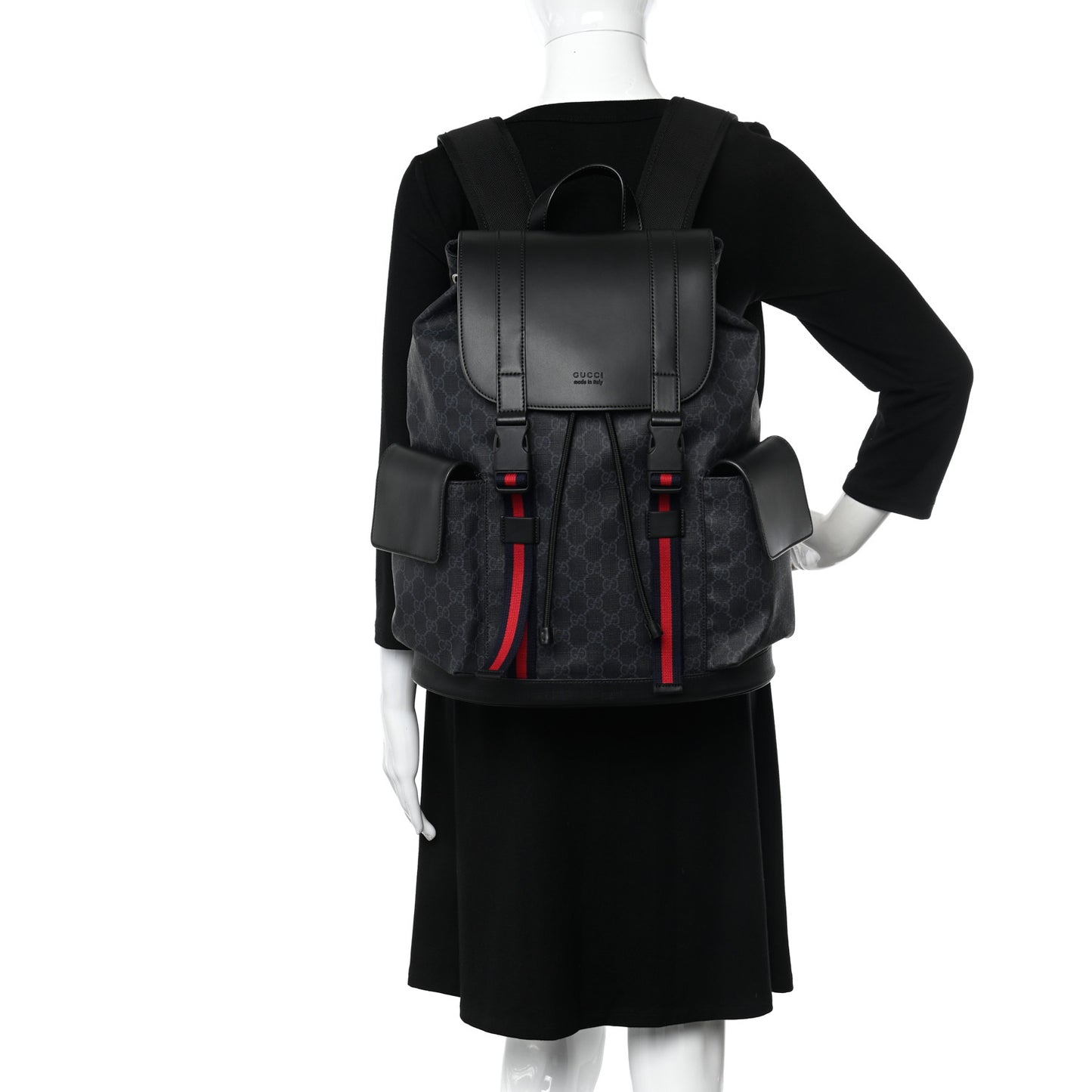 Soft GG Supreme Monogram Calfskin Web Double Buckle Backpack Black