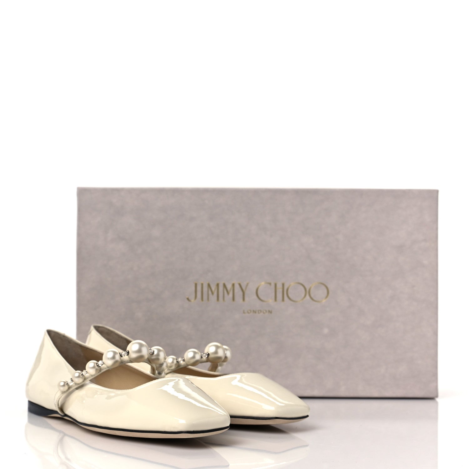 Jimmy Choo Patent Pearl Ade Mary Janes Flat 35 Latte White 8 of 8
