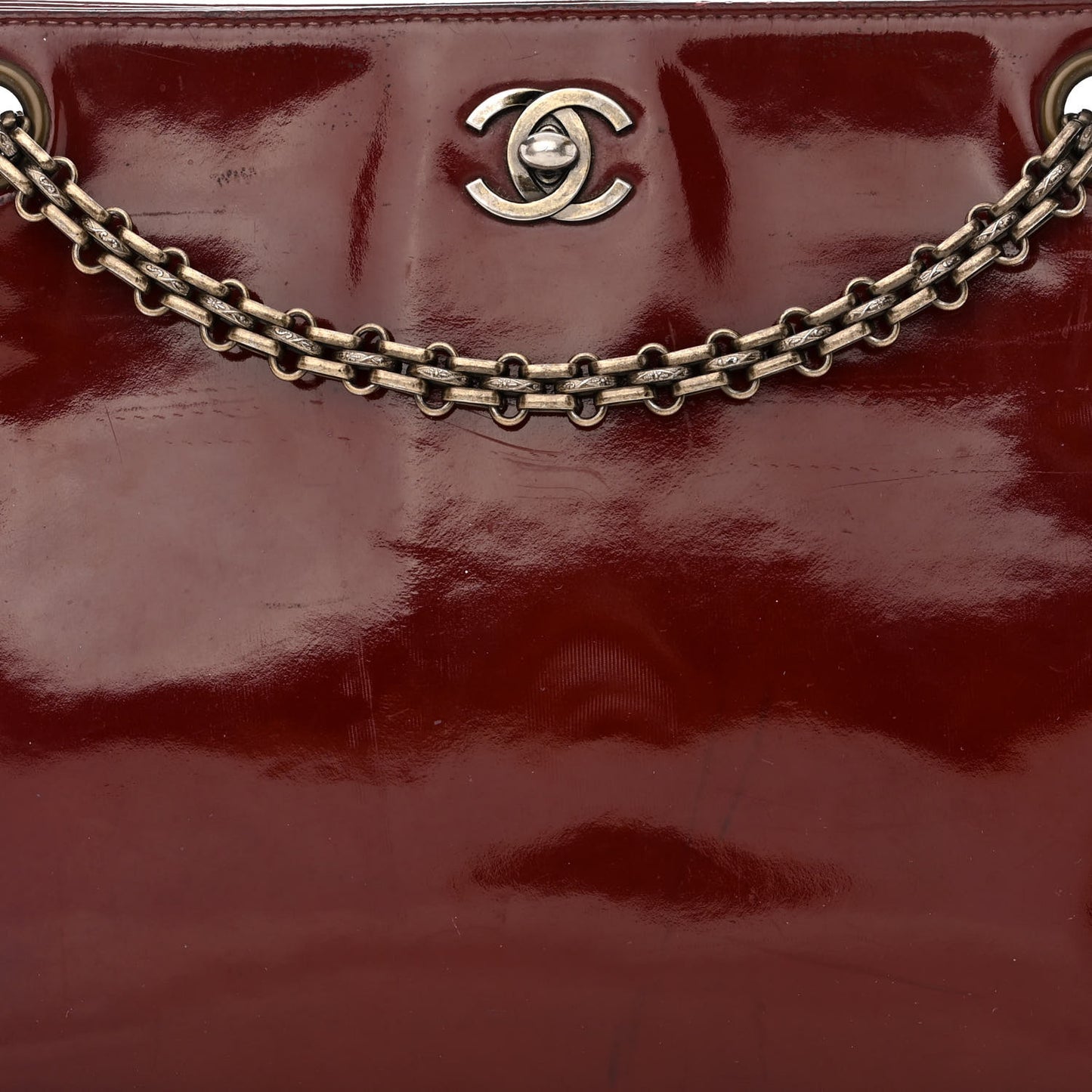 Patent Bijoux Chain Shoulder Bag Rust Red