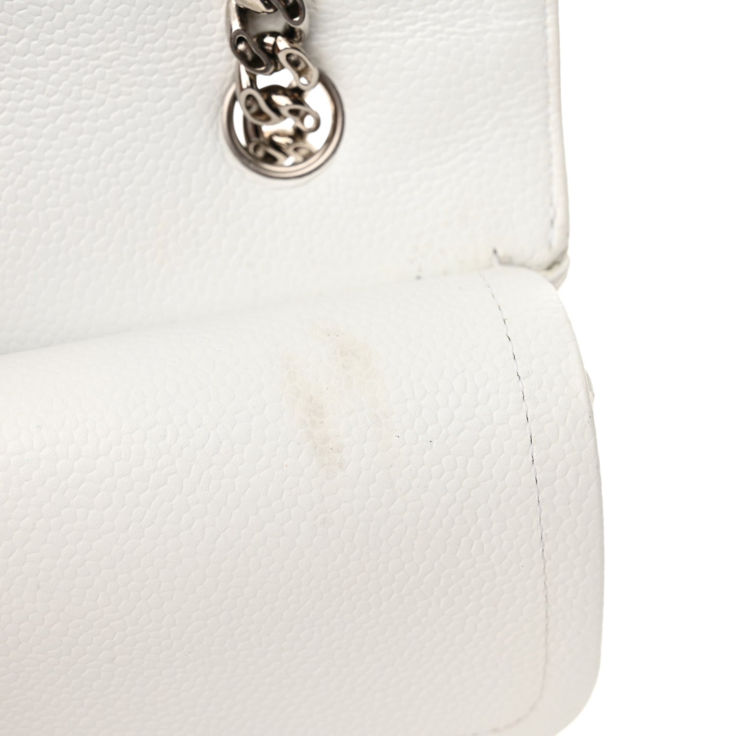 Caviar Quilted Medium Double Flap Bijoux Chain White