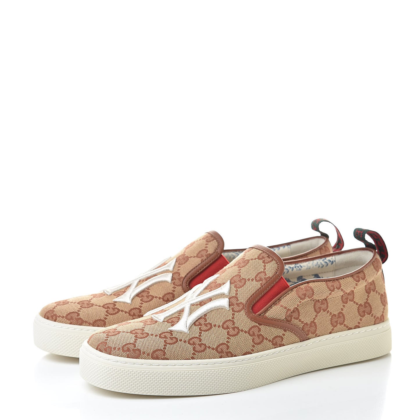 X MLB GG Monogram NY Yankees Embroidered Mens Slip On Sneakers 8 Beige Ruggine Rust