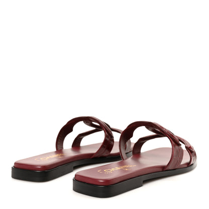 Chanel Crocodile Embossed Patent Calfskin CC Mules Sandals 39.5 Burgundy 5 of 10