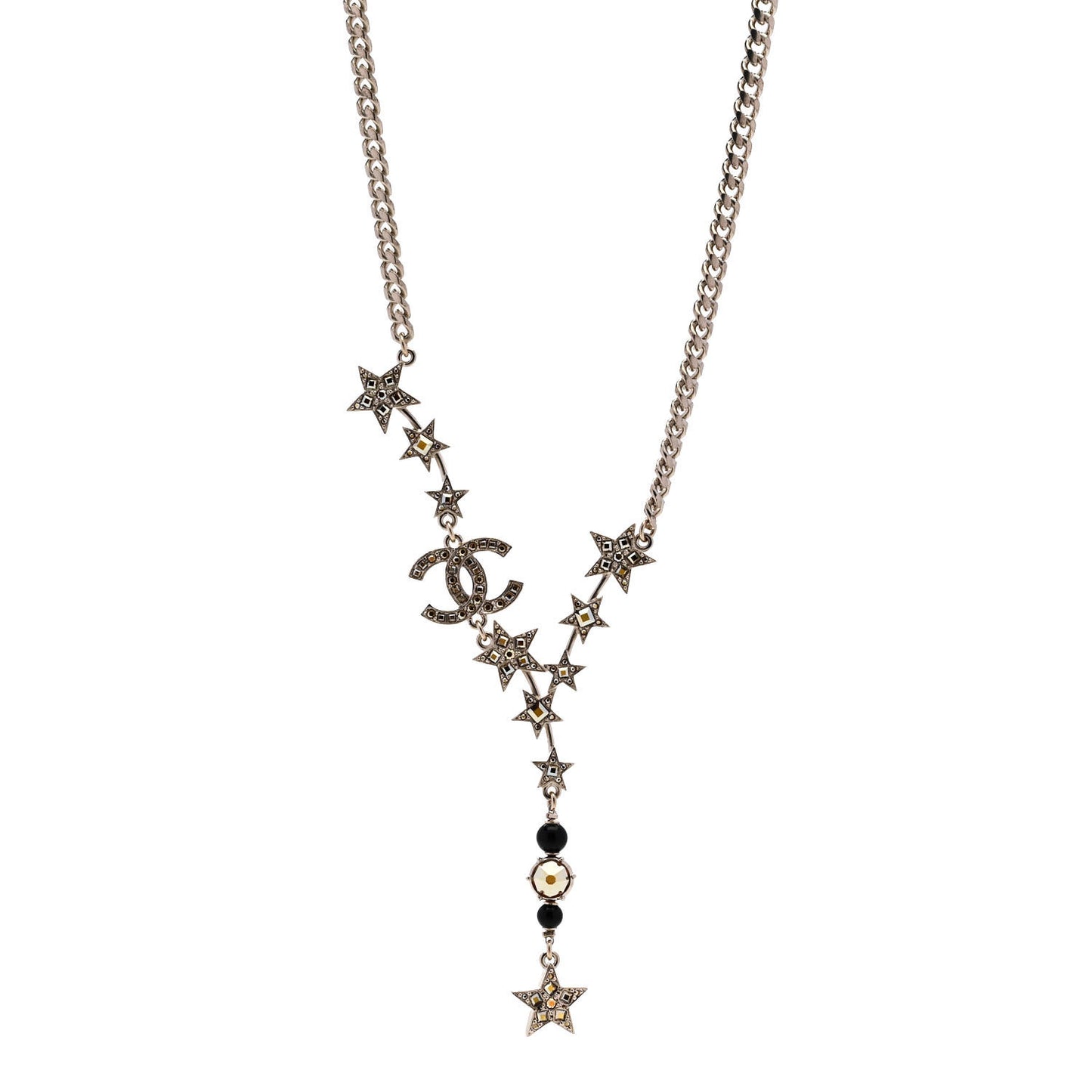 Crystal Pearl CC Star Necklace Gold Orange