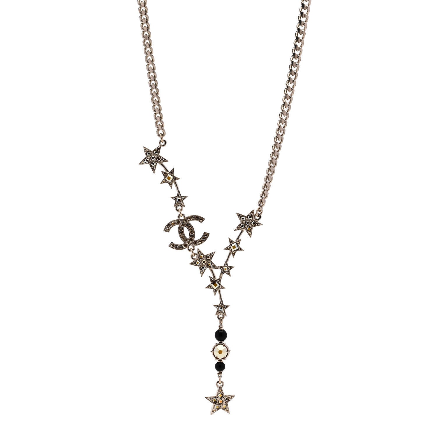Chanel Crystal Pearl CC Star Necklace Gold Orange 1 of 6