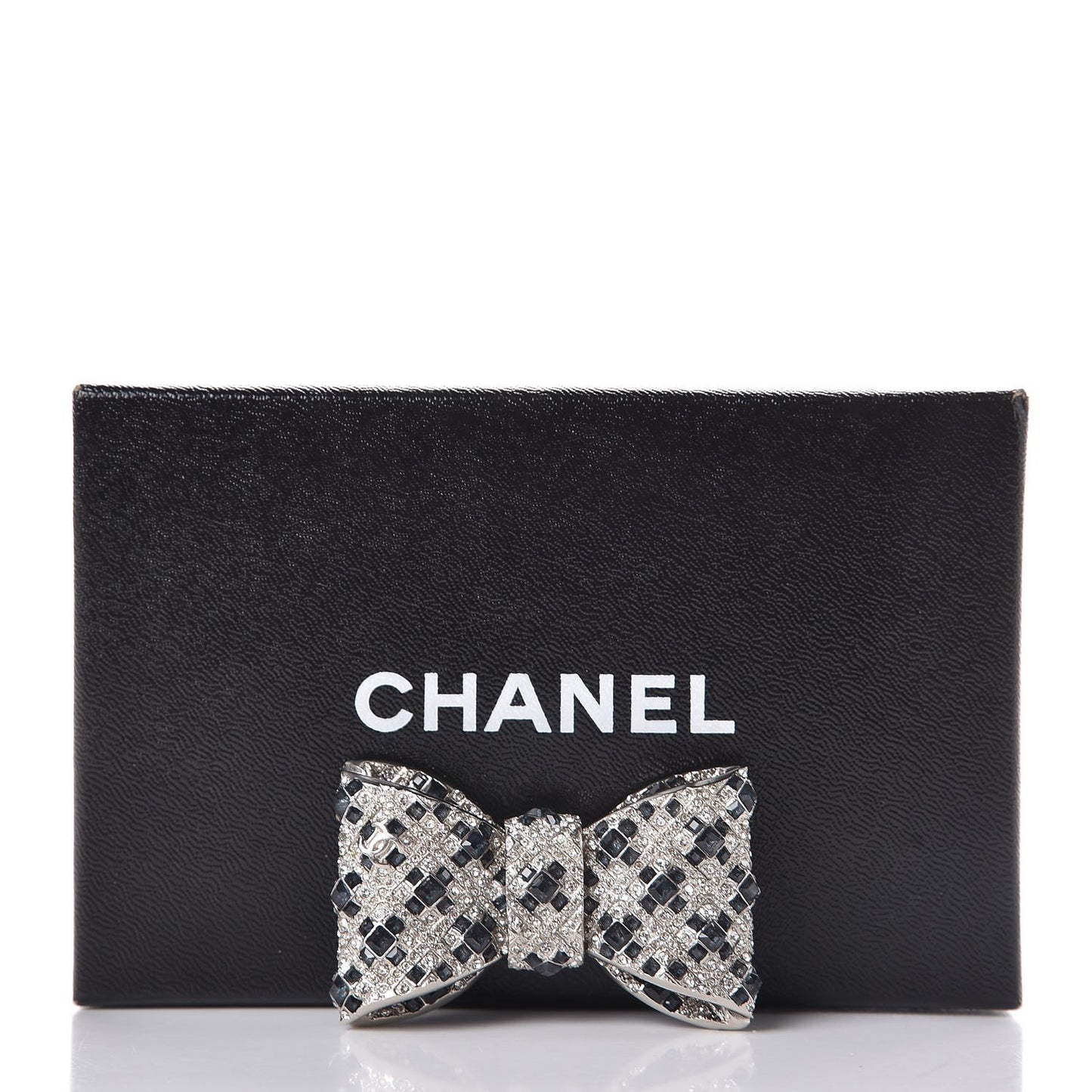 Ruthenium Crystal CC Bow Brooch Black