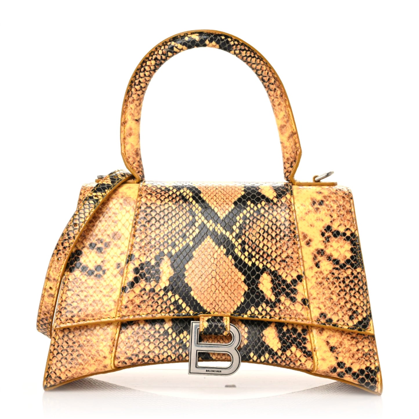 Shiny Calfskin Python Effect Small Hourglass Top Handle Bag Orange Black