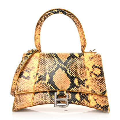 Balenciaga Shiny Calfskin Python Effect Small Hourglass Top Handle Bag Orange Black 1 of 11