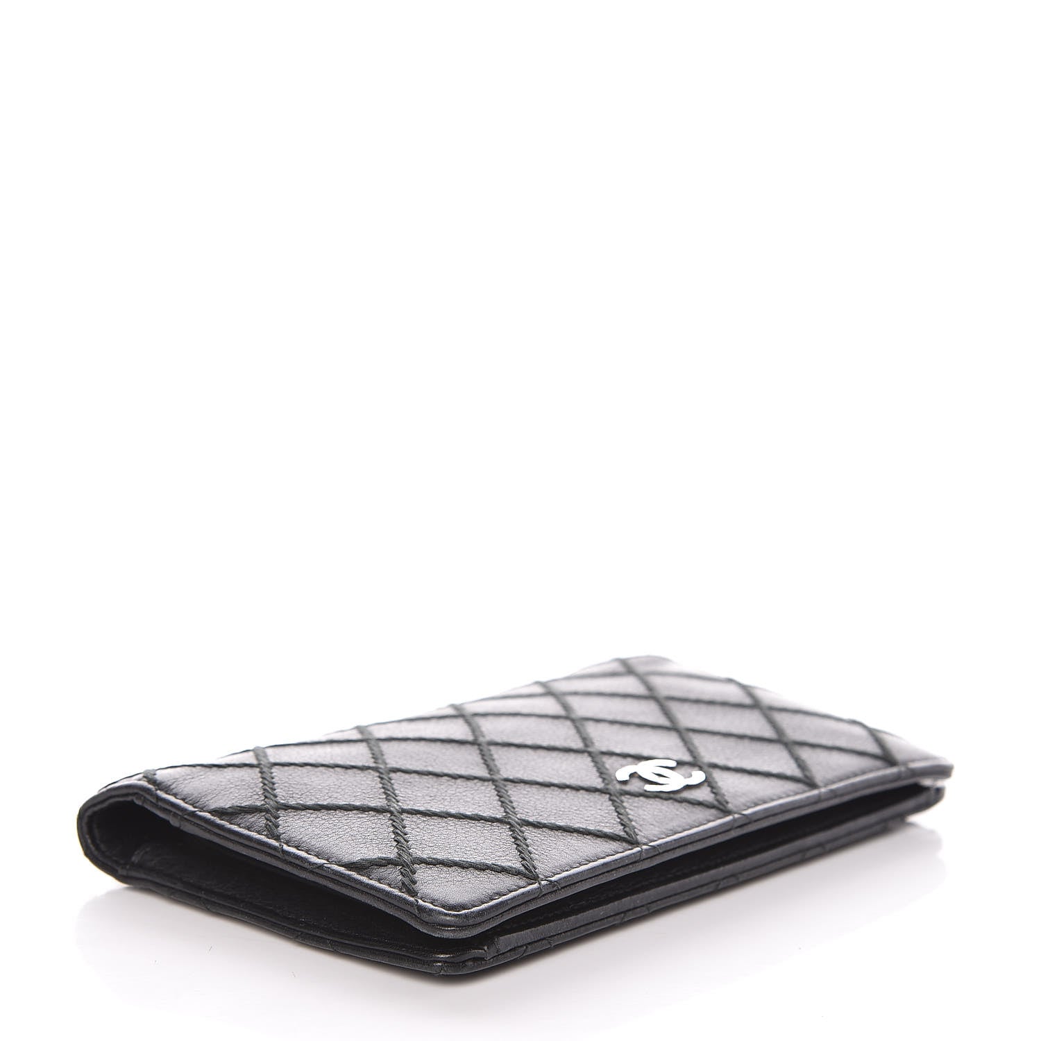 Chanel Calfskin Diamond Stitched Yen Wallet Black 4 of 14