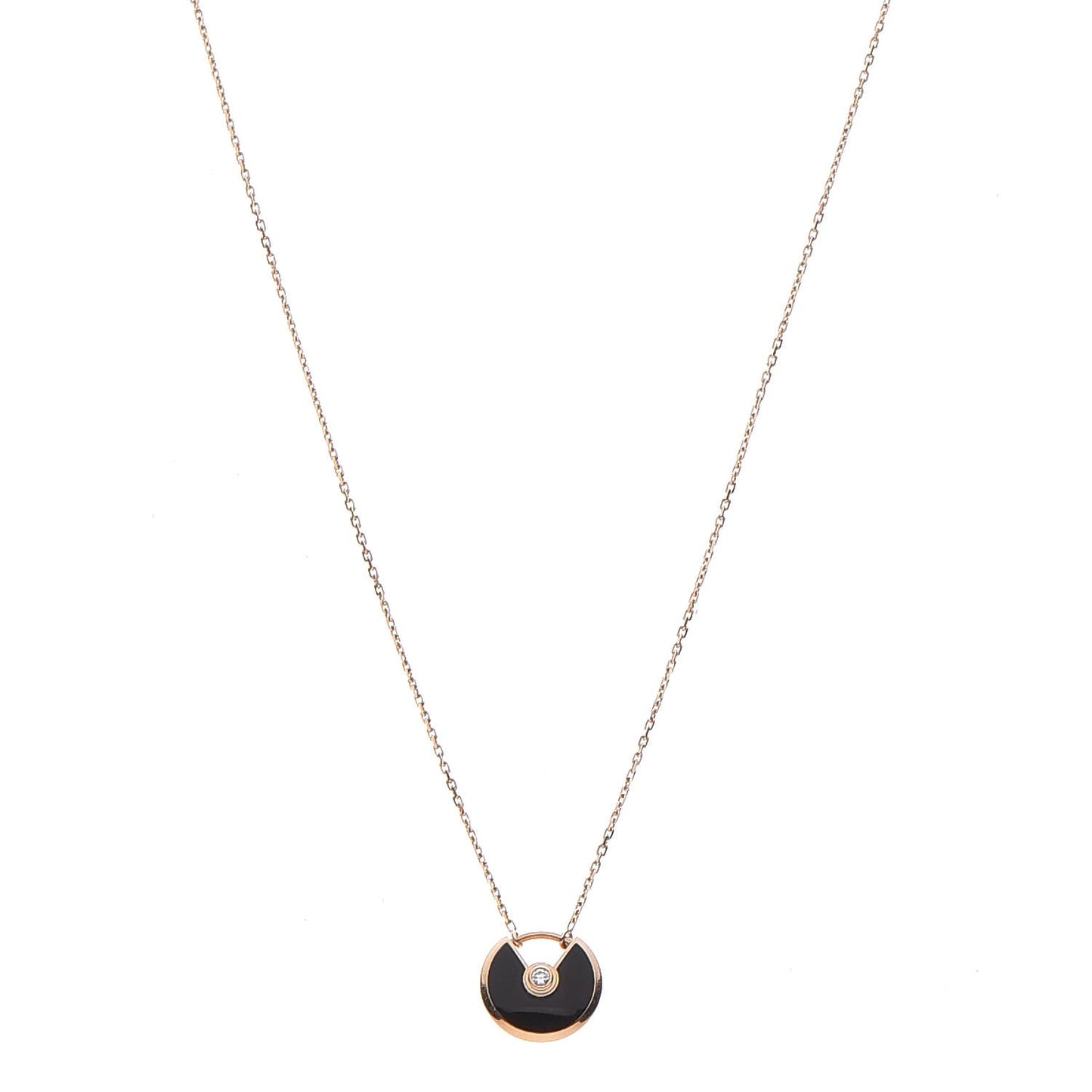 18K Pink Gold Diamond Black Onyx XS Amulette de Cartier Pendant Necklace