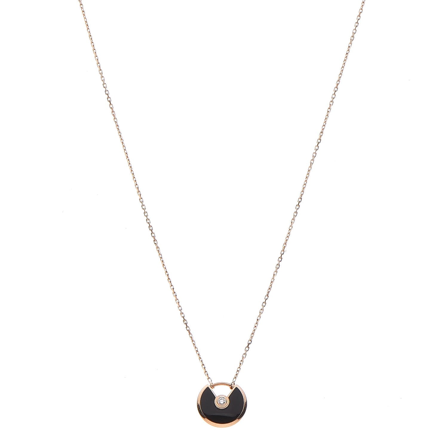 Cartier 18K Pink Gold Diamond Black Onyx XS Amulette de Cartier Pendant Necklace 1 of 7