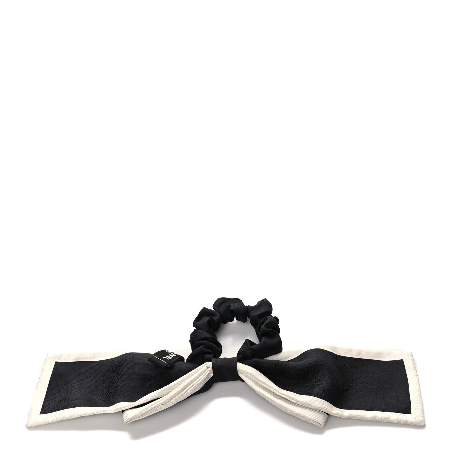Chanel Silk Hair Tie Black Ivory 2 of 3